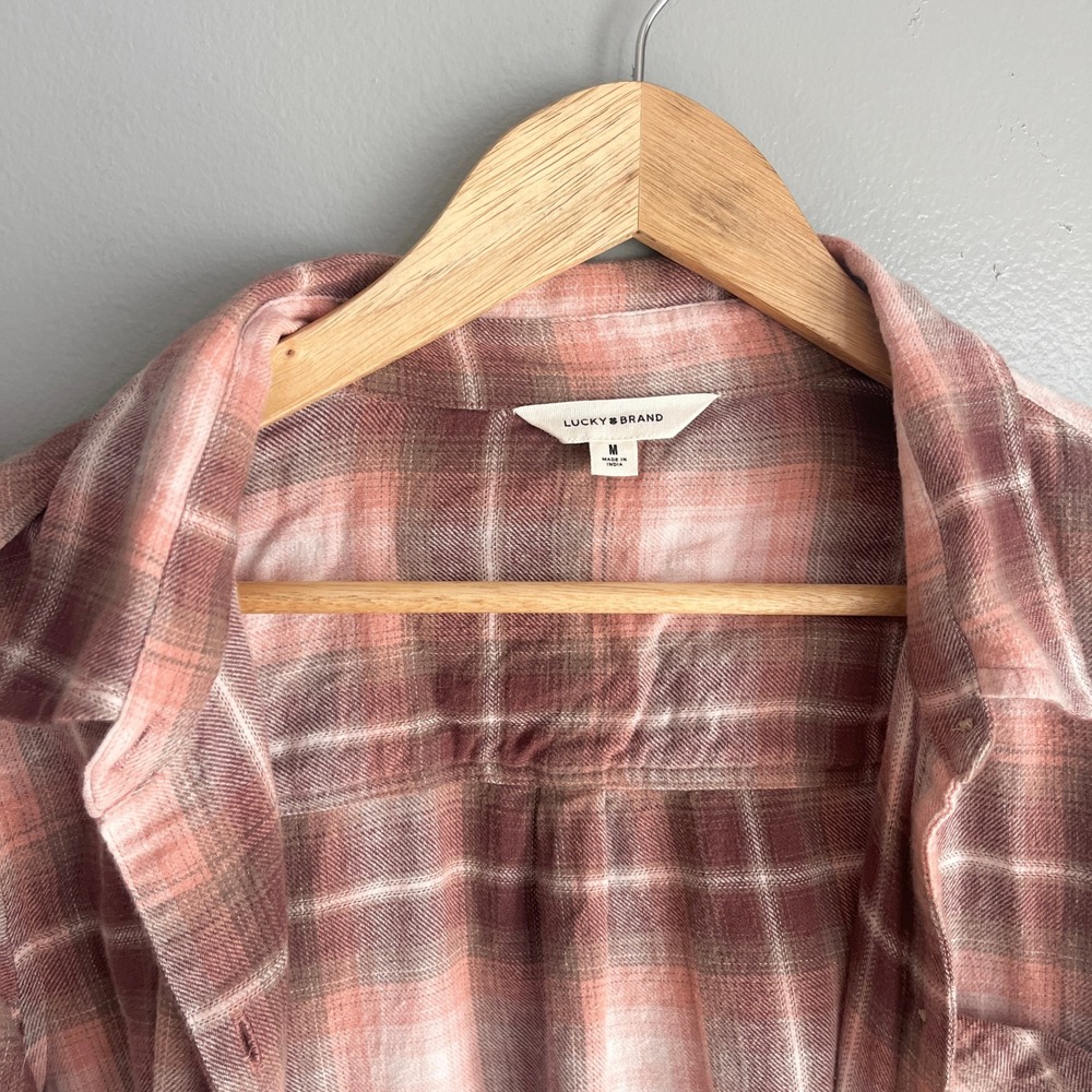 Lucky Brand Womens Peach Plaid Flannel Button Up Shirt Western Size‎ Medium - Picture 2 of 7